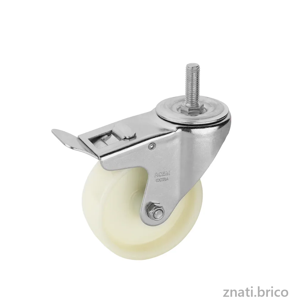 ROUE POLYAMIDE 6 PIVOTANTE AVEC TIGE À BLOCAGE TOTAL