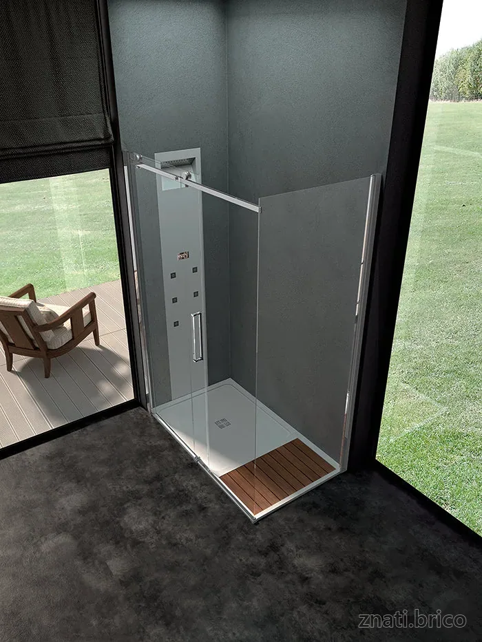 ESPACE DOUCHE KASAI en angle 1 élément fixe + 1 porte coulissante / côté latéral : 1