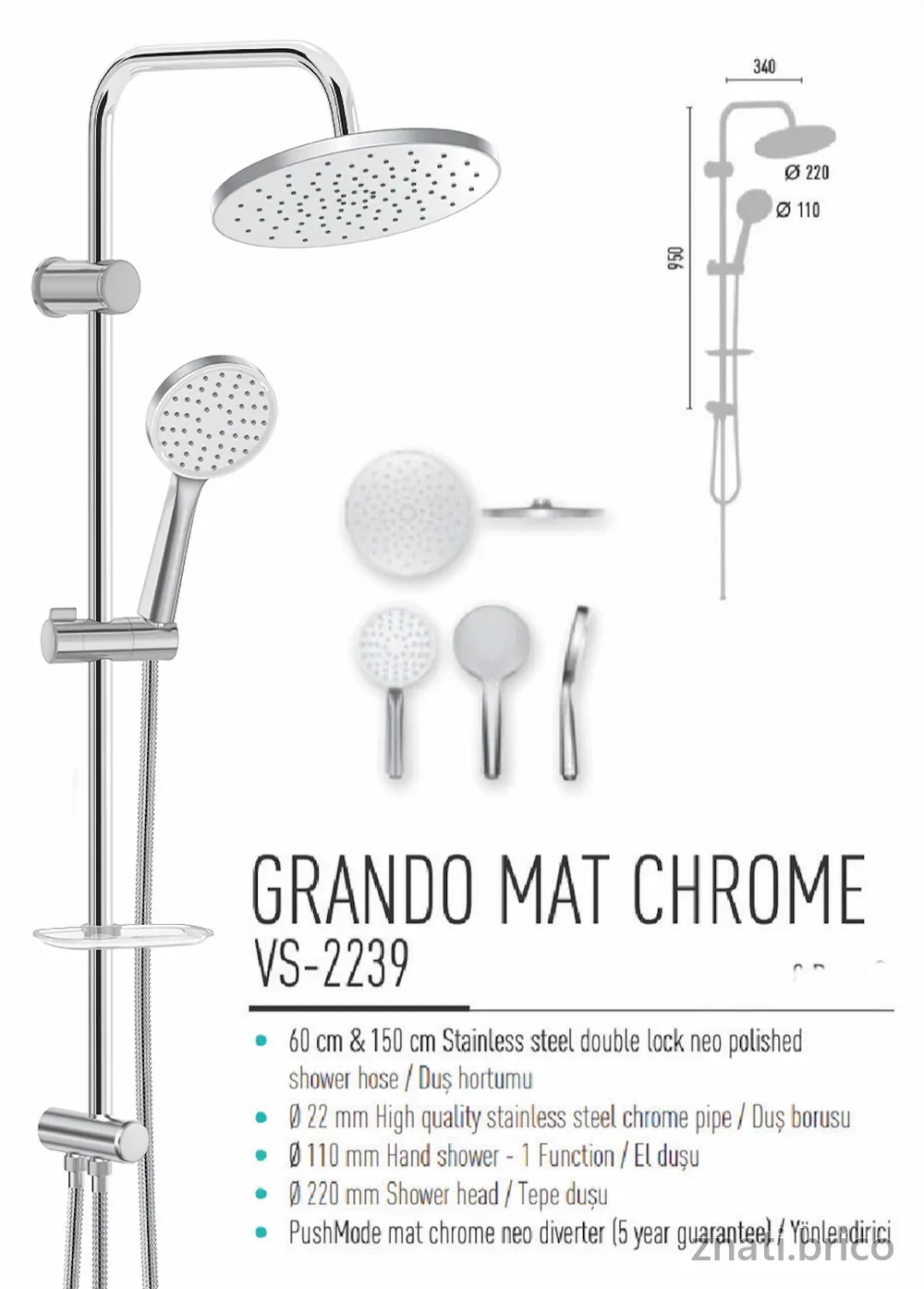 VALTEMO, GRANDO MAT CHROME RAIN SET