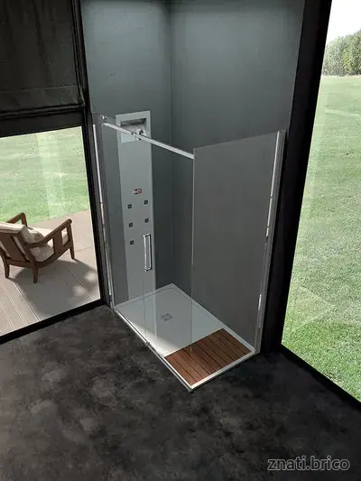 ESPACE DOUCHE KASAI en angle 1 élément fixe + 1 porte coulissante / côté latéral : 1